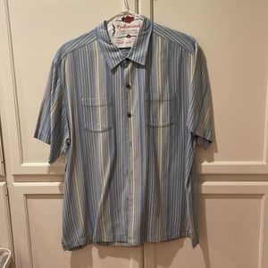 Tommy Bahama 100% silk stripe shirt.
